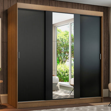 Clóset Matrimonial 180 cm 3 Puertas Corredizas Con 1 Espejo Marrón/Negro Reno Madesa