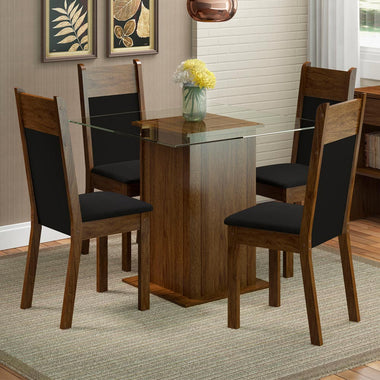 Conjunto de Comedor con Encimera Vidrio 4 Sillas Marrón/Negro Anita Madesa