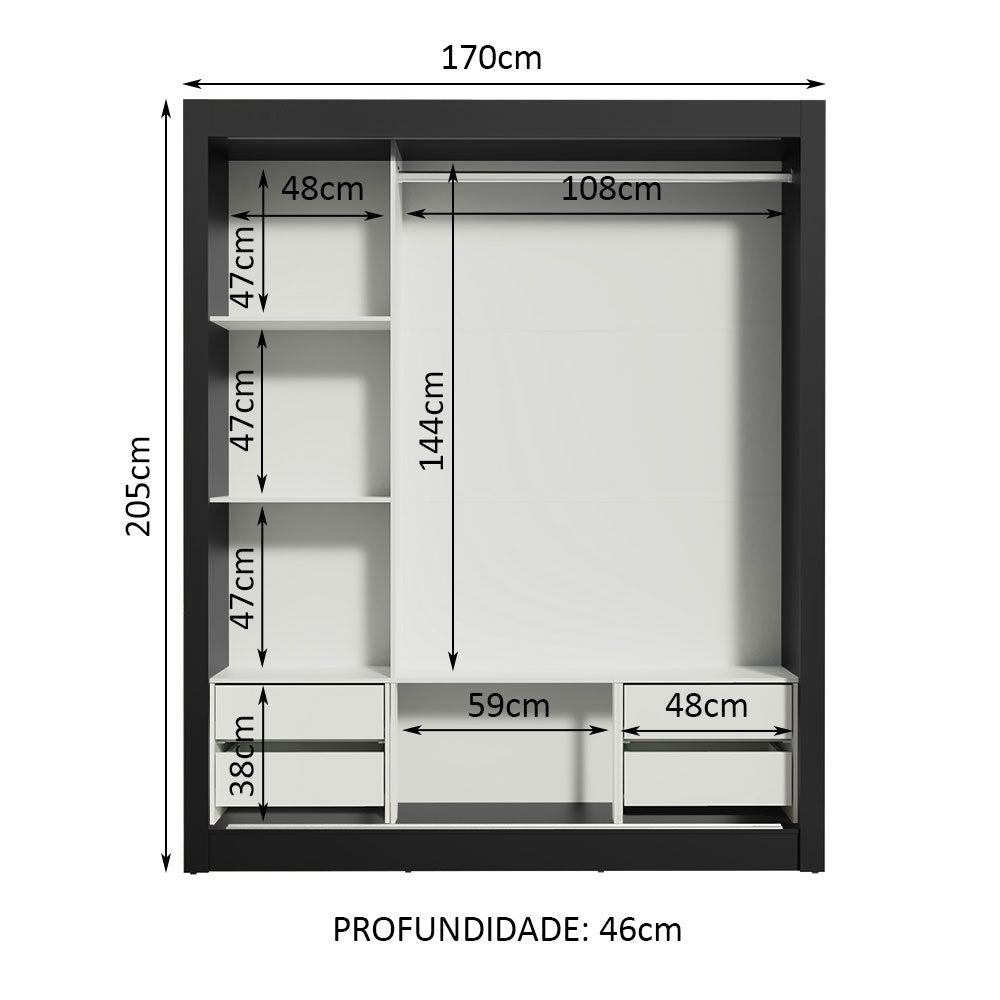 Clóset Matrimonial Madesa Lyon Plus 3 Puertas Correderas 4 Cajones Negro