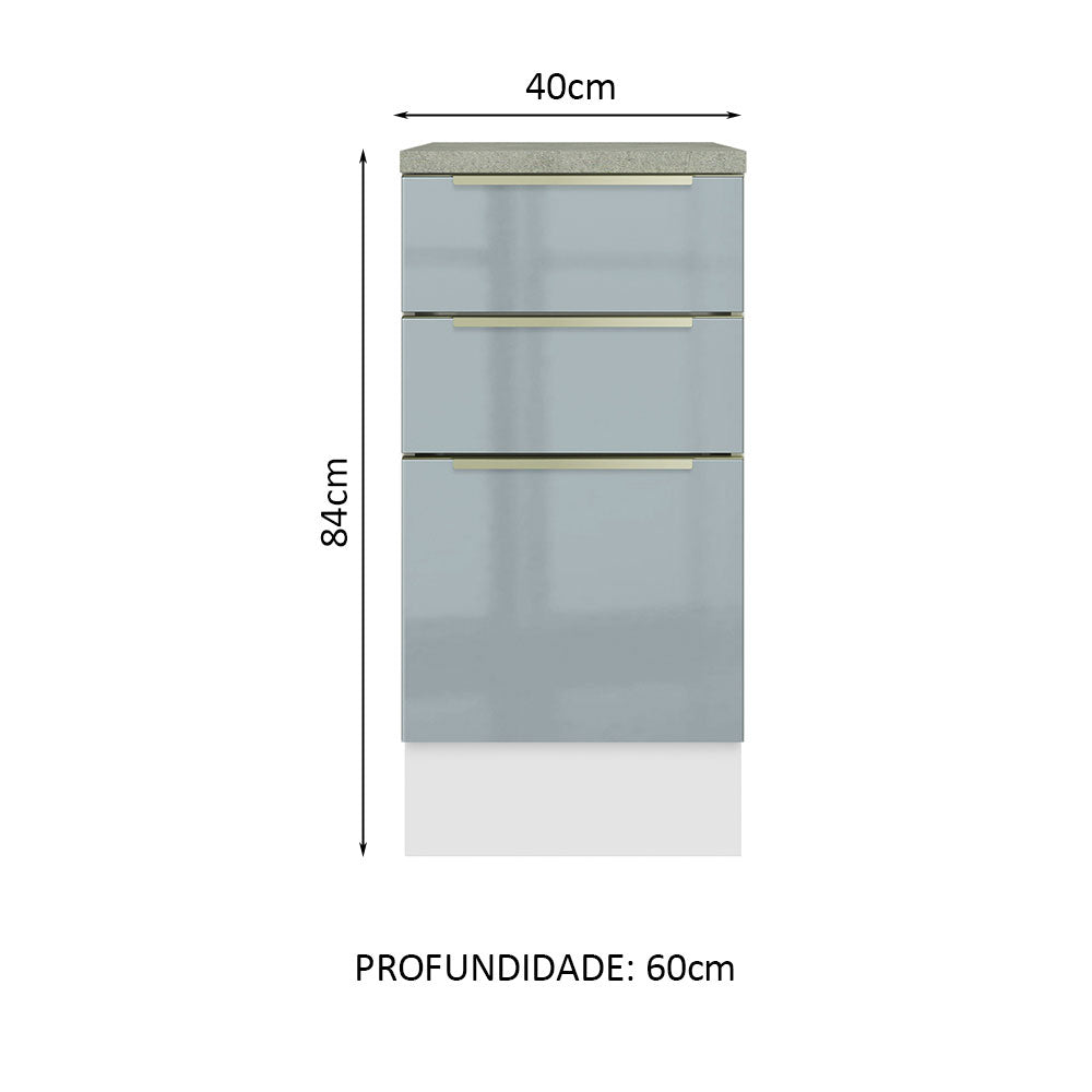 Gabinete Bajo 40 cm 3 Cajones Blanco/Gris Lux Madesa