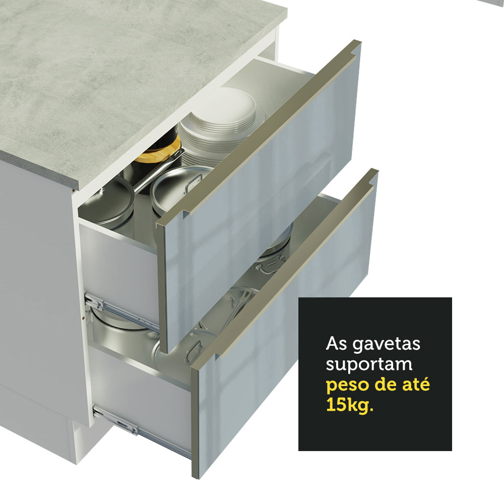 Gabinete Bajo 120 cm 2 Puertas 3 Cajones Sin Encimera Blanco/Gris Lux Madesa