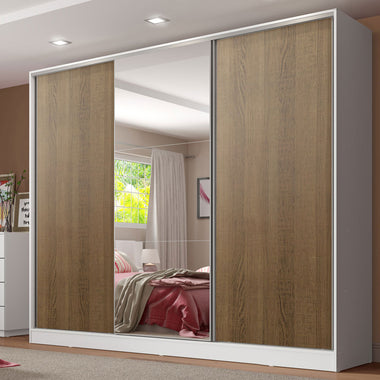 Clóset Matrimonial 231 cm 3 Puertas Corredizas Con 1 Espejo 100% MDF Blanco/Marrón Royale Madesa