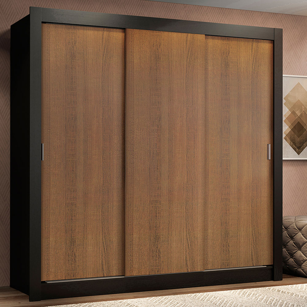 Clóset Matrimonial 170 cm 3 Puertas Corredizas 2 Cajones Negro/Marrón Lyon Madesa