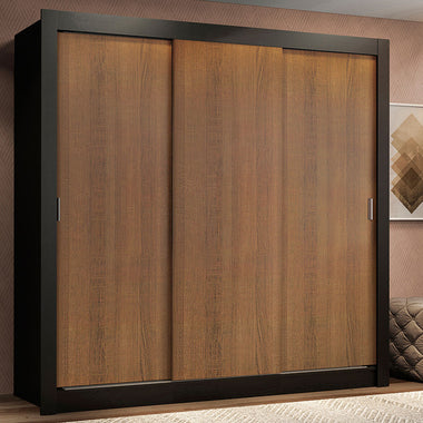 Clóset Matrimonial 170 cm 3 Puertas Corredizas 2 Cajones Negro/Marrón Lyon Madesa