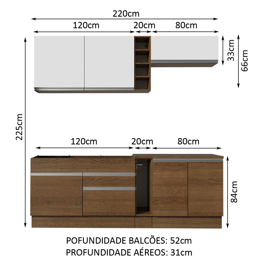 Cocina Integral 220 cm Marrón/Marrón/Blanco Parma 03