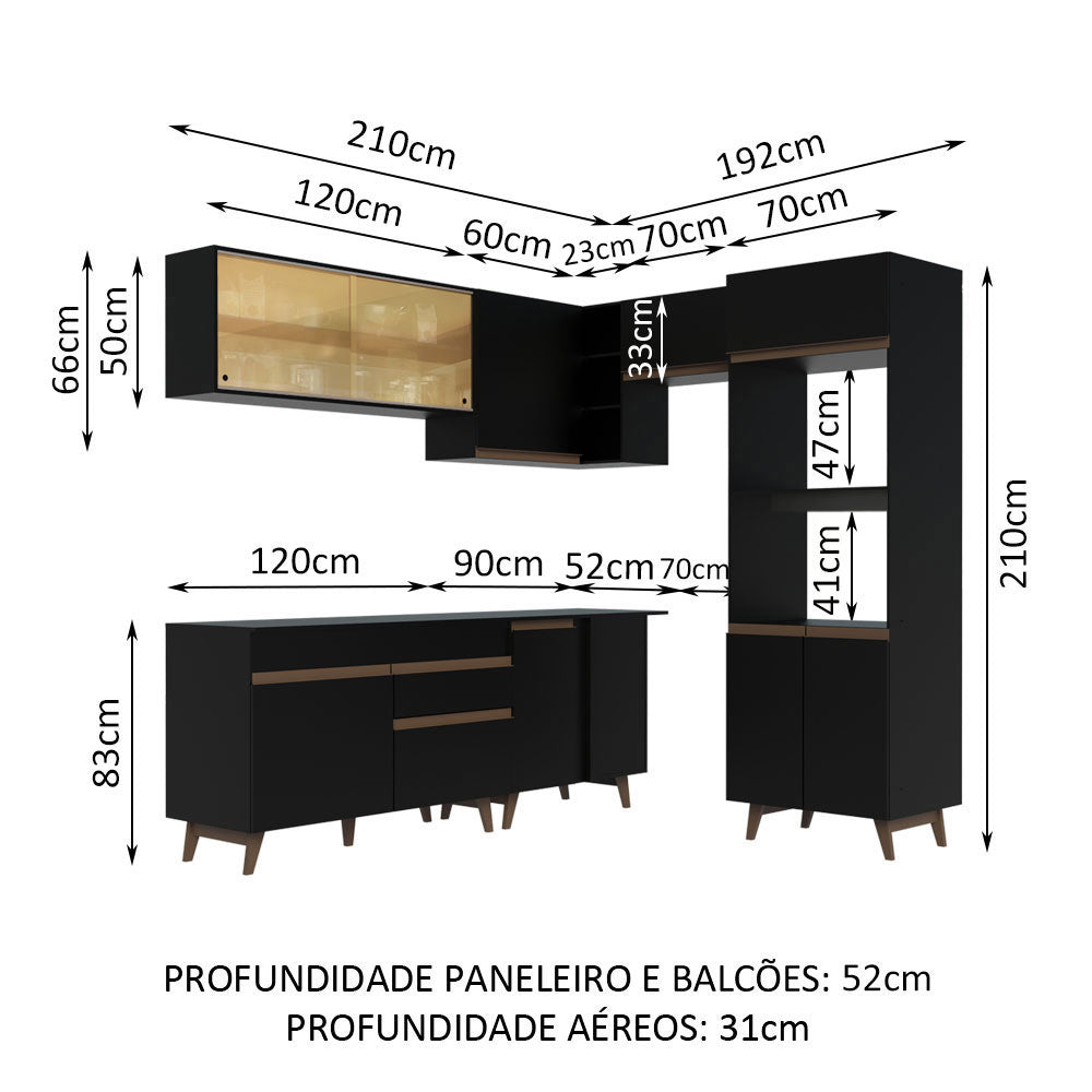 Cocina Integral Esquinera 402cm Negro Reims Madesa 02