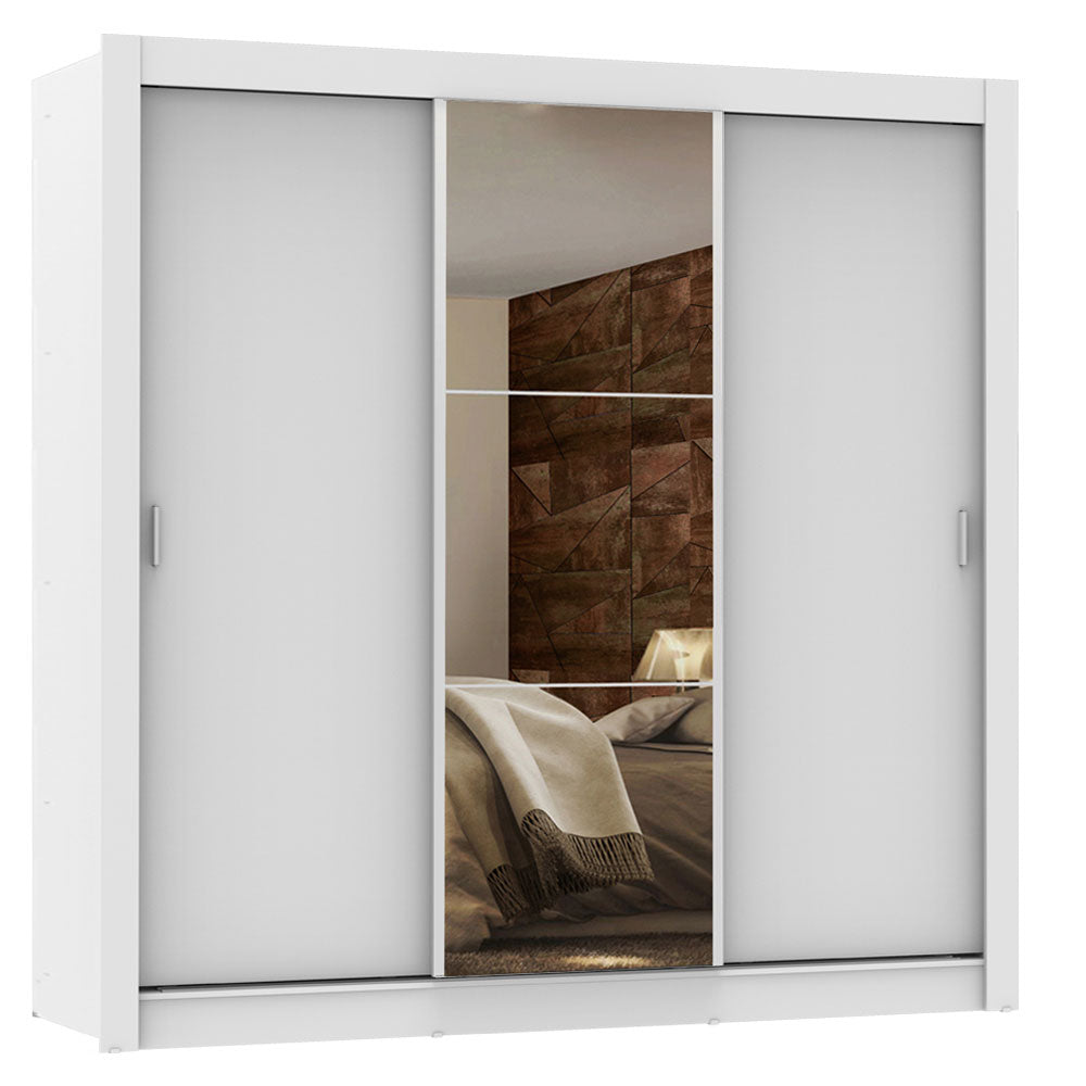 Clóset Matrimonial 170 cm 3 Puertas Corredizas Con 1 Espejo 4 Cajones Blanco Lyon Madesa