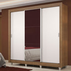 Clóset Matrimonial Lyon Plus 3 Puertas Correderas con Espejo 4 Cajones con Patas Marrón/Blanco