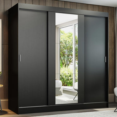 Clóset Matrimonial 180 cm 3 Puertas Corredizas Con 1 Espejo Negro Reno Madesa
