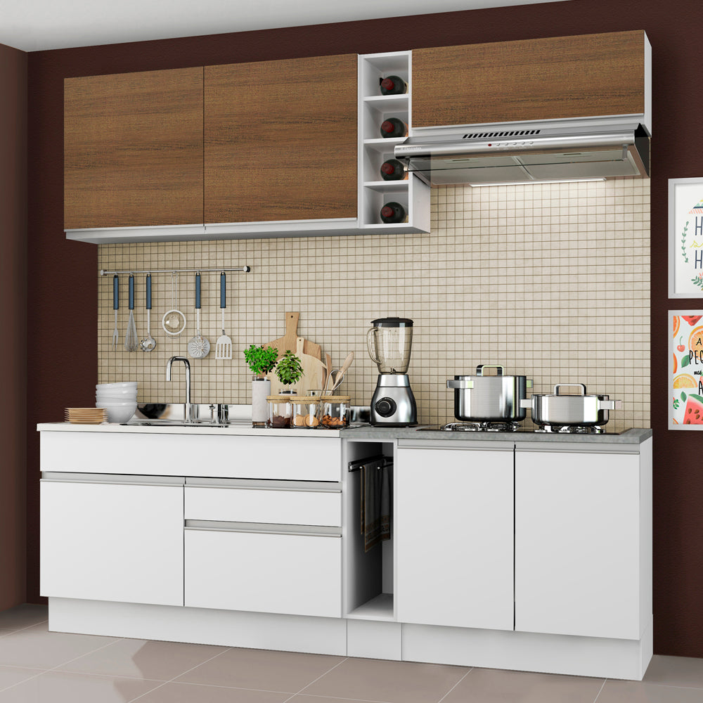 Cocina Integral 220cm Blanco/Blanco/Marrón Parma 03