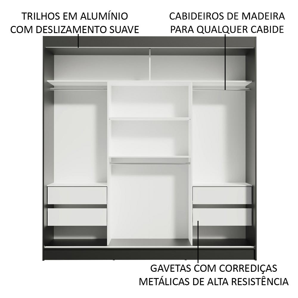 Clóset Matrimonial Madesa Reno 3 Puertas Correderas Negro