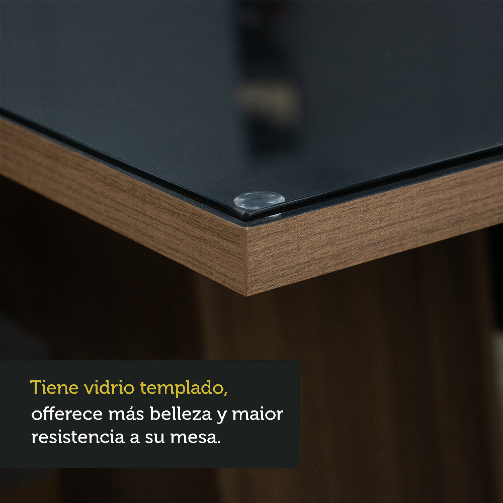 Juego de Comedor con Mesa con Encimera Vidrio y 4 Sillas Marrón/Negro/Silver Avril