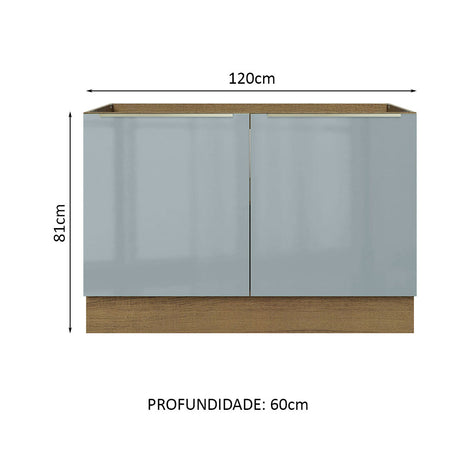 Gabinete Bajo para Fregadero 120 x 60 cm 2 Puertas (Sin Encimera) Marrón/Gris Lux