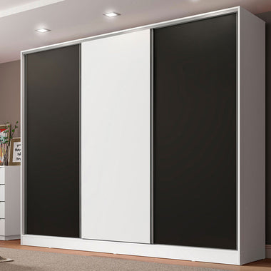Clóset Matrimonial 231 cm 3 Puertas Corredizas 100% MDF Blanco/Negro Royale Madesa