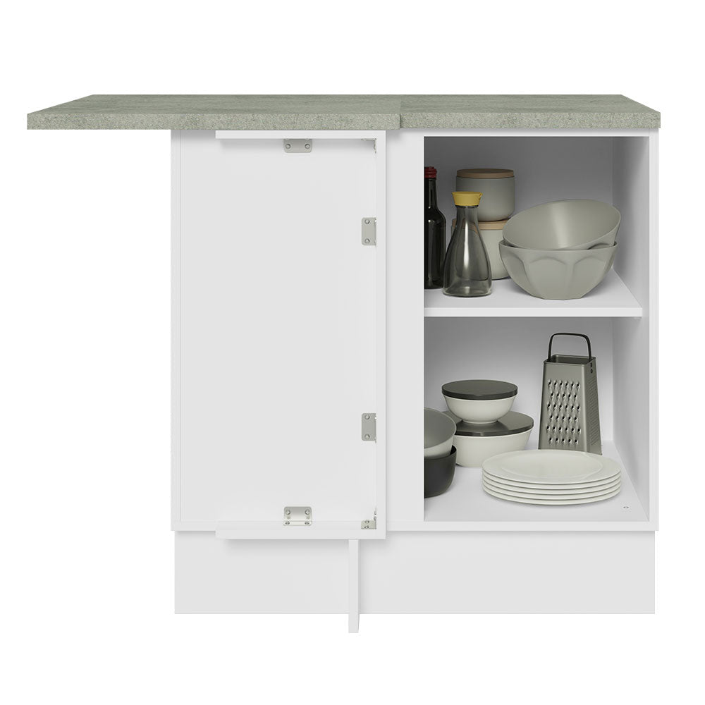 Gabinete Bajo de Esquina de Cocina con 1 Puerta (Con Encimera) Lux Blanco/Gris