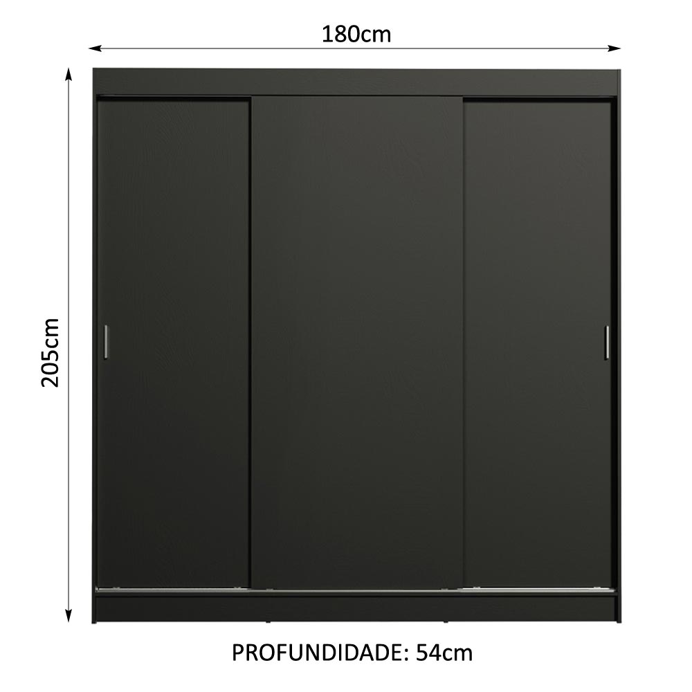 Clóset Matrimonial Madesa Reno 3 Puertas Correderas Negro