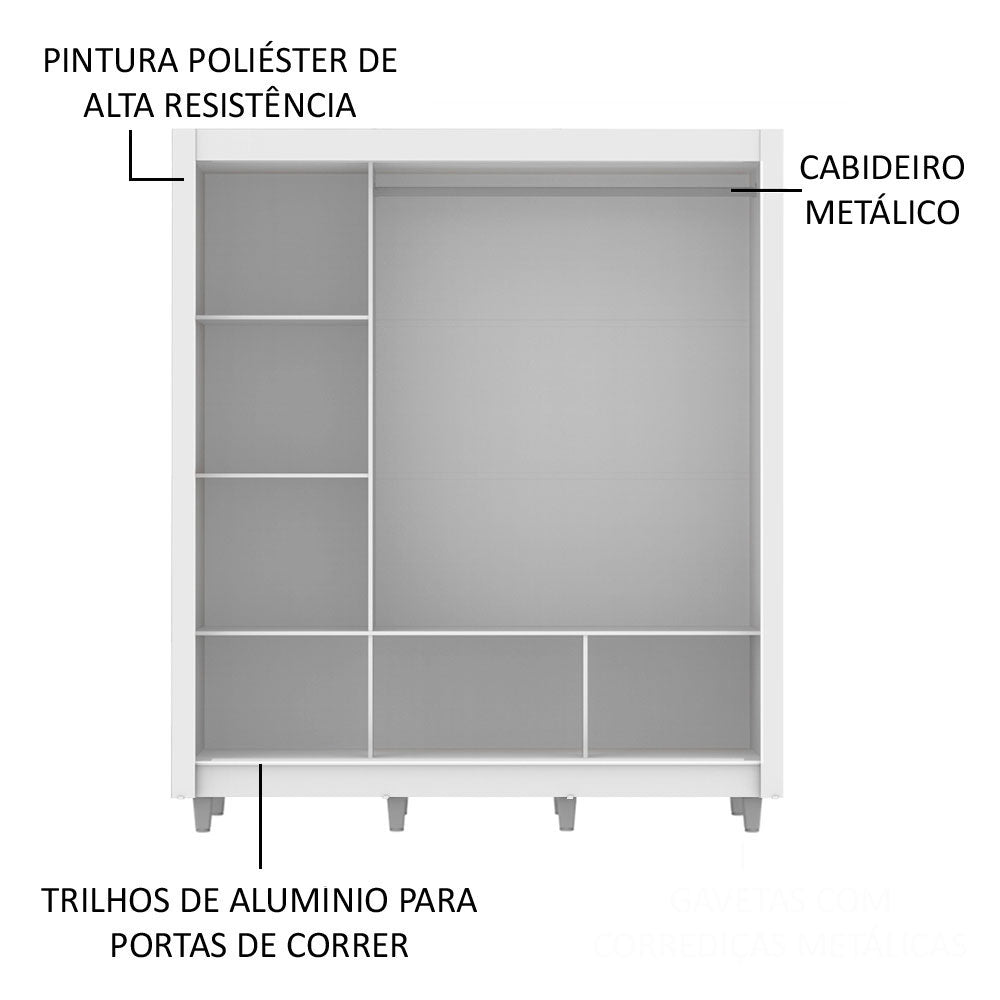 Clóset Matrimonial 170 cm 3 Puertas Corredizas Con 1 Espejo Blanco/Marrón Monaco Madesa