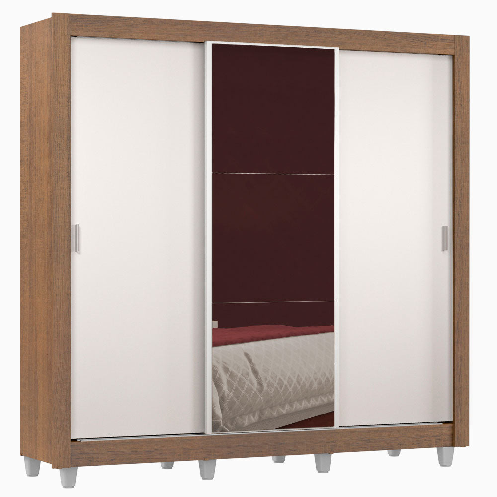 Clóset Matrimonial Lyon Plus 3 Puertas Correderas con Espejo 4 Cajones con Patas Marrón/Blanco
