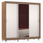 Clóset Matrimonial Lyon Plus 3 Puertas Correderas con Espejo 4 Cajones con Patas Marrón/Blanco