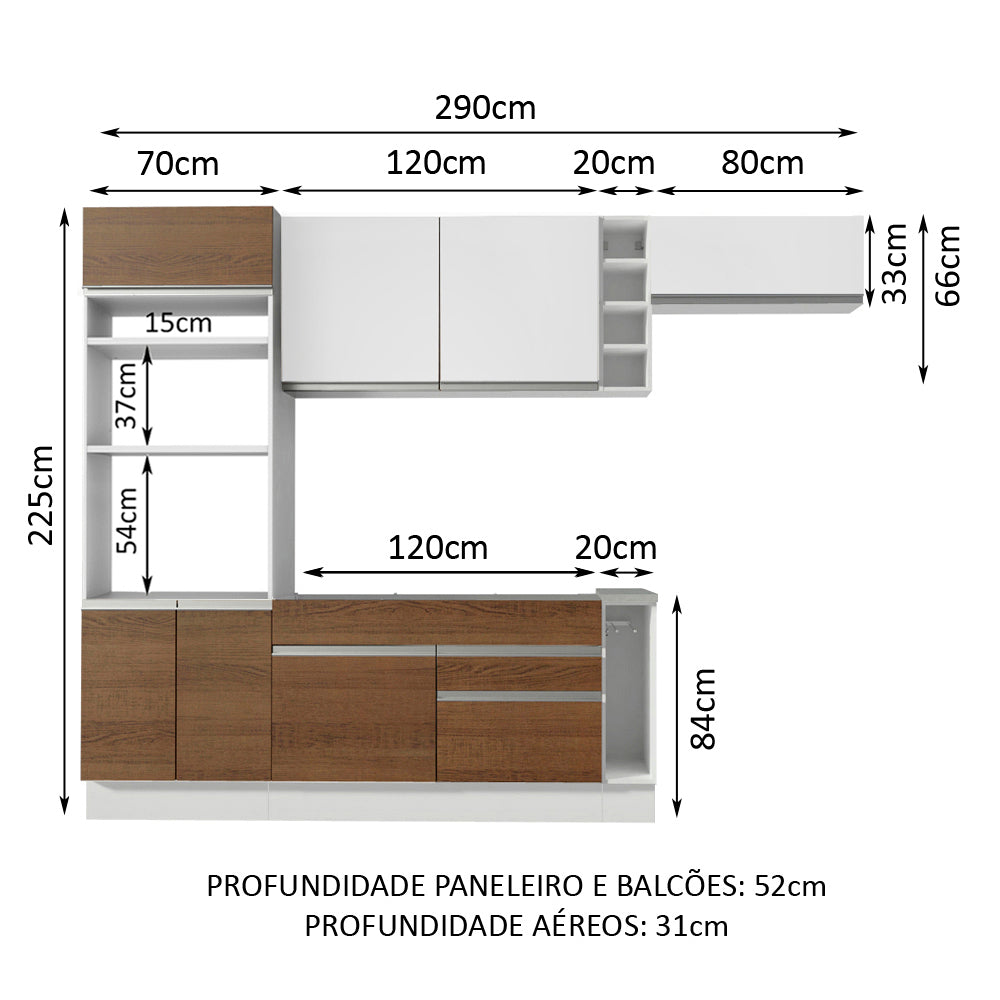 Cocina Integral 290cm Marrón/Blanco Safira 04