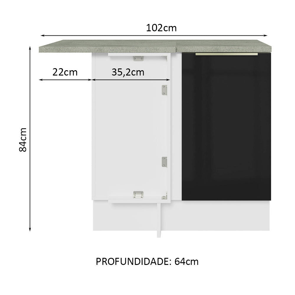 Gabinete Bajo Esquinero 102 cm 1 Puerta Blanco/Negro Lux Madesa
