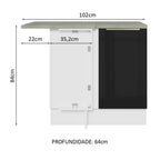 Gabinete Bajo Esquinero 102 cm 1 Puerta Blanco/Negro Lux Madesa