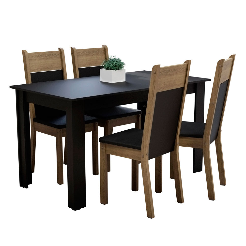 Comedor Habana Mesa Encimera de Madera con 4 Sillas Negro/Marrón