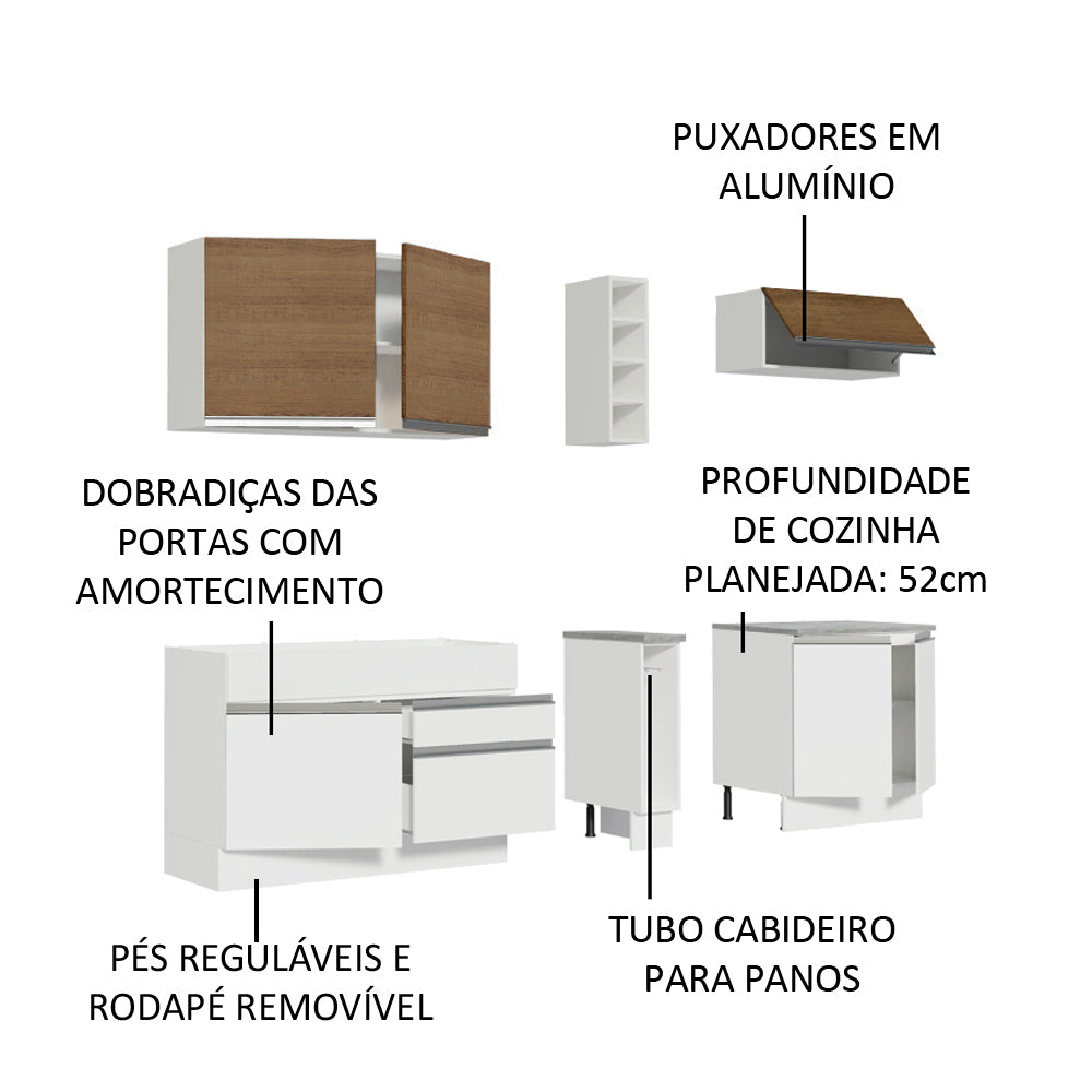 Cocina Integral 220cm Blanco/Blanco/Marrón Parma 03