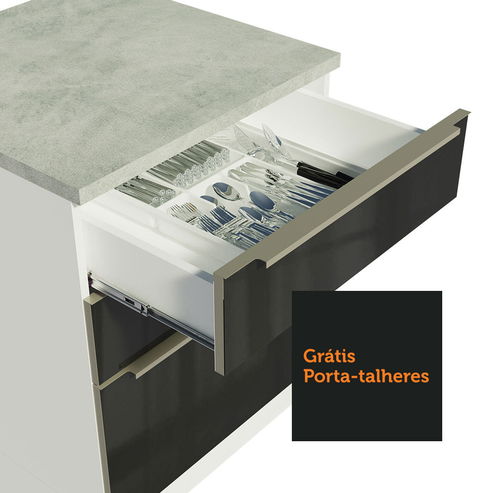 Gabinete Bajo 120 cm 2 Puertas 3 Cajones Blanco/Negro Lux Madesa