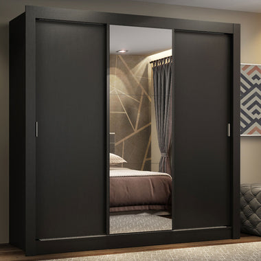 Clóset Matrimonial 170 cm 3 Puertas Corredizas Con 1 Espejo 4 Cajones Negro Lyon Madesa