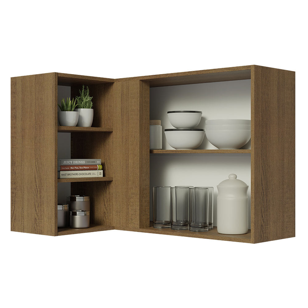 Gabinete Superior Esquinero 166 cm 1 Puerta 3 Nichos Marrón/Negro Lux Madesa