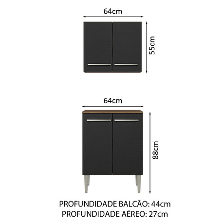 Kit con Gabinete Superior y Bajo 64cm Marrón/Negro Emilly Madesa