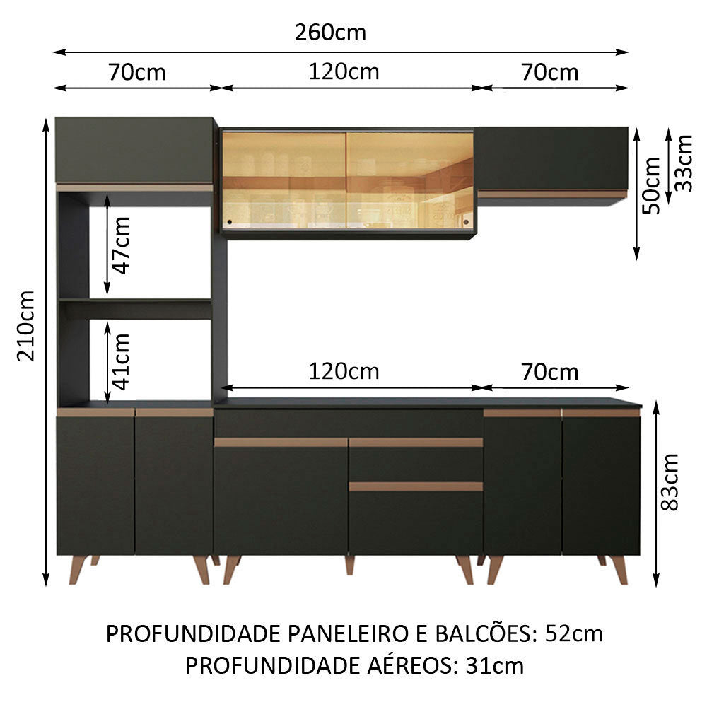 Cocina Integral 260cm Negro Reims Madesa 02