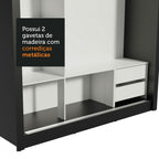 Clóset Matrimonial 170 cm 3 Puertas Corredizas Con 1 Espejo 2 Cajones Negro/Marrón Lyon Madesa
