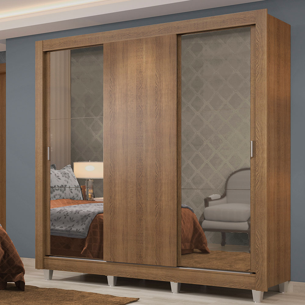 Clóset Matrimonial Lyon Plus 3 Puertas Correderas con Espejos 4 Cajones con Patas Marrón