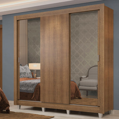 Clóset Matrimonial Lyon Plus 3 Puertas Correderas con Espejos 4 Cajones con Patas Marrón