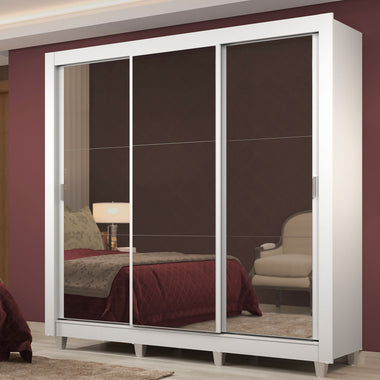 Clóset Matrimonial Lyon Plus 3 Puertas Correderas con Espejo 4 Cajones con Patas Blanco