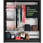 Clóset Matrimonial 170 cm 3 Puertas Corredizas 2 Cajones Negro/Blanco Lyon Madesa