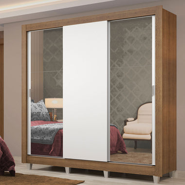 Clóset Matrimonial Lyon Plus 3 Puertas Correderas con Espejos 4 Cajones con Patas Marrón/Blanco