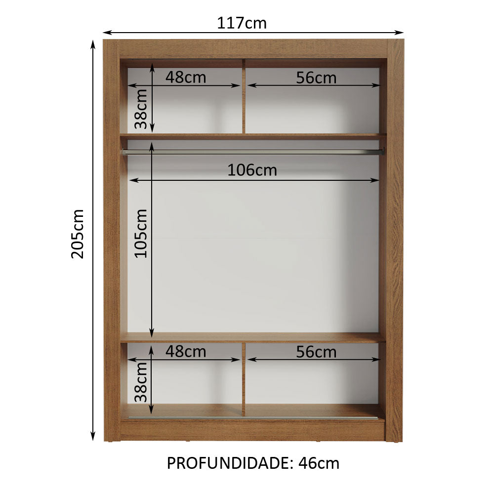 Clóset Soltero 117 cm 2 Puertas Corredizas Marrón/Blanco Denver Madesa