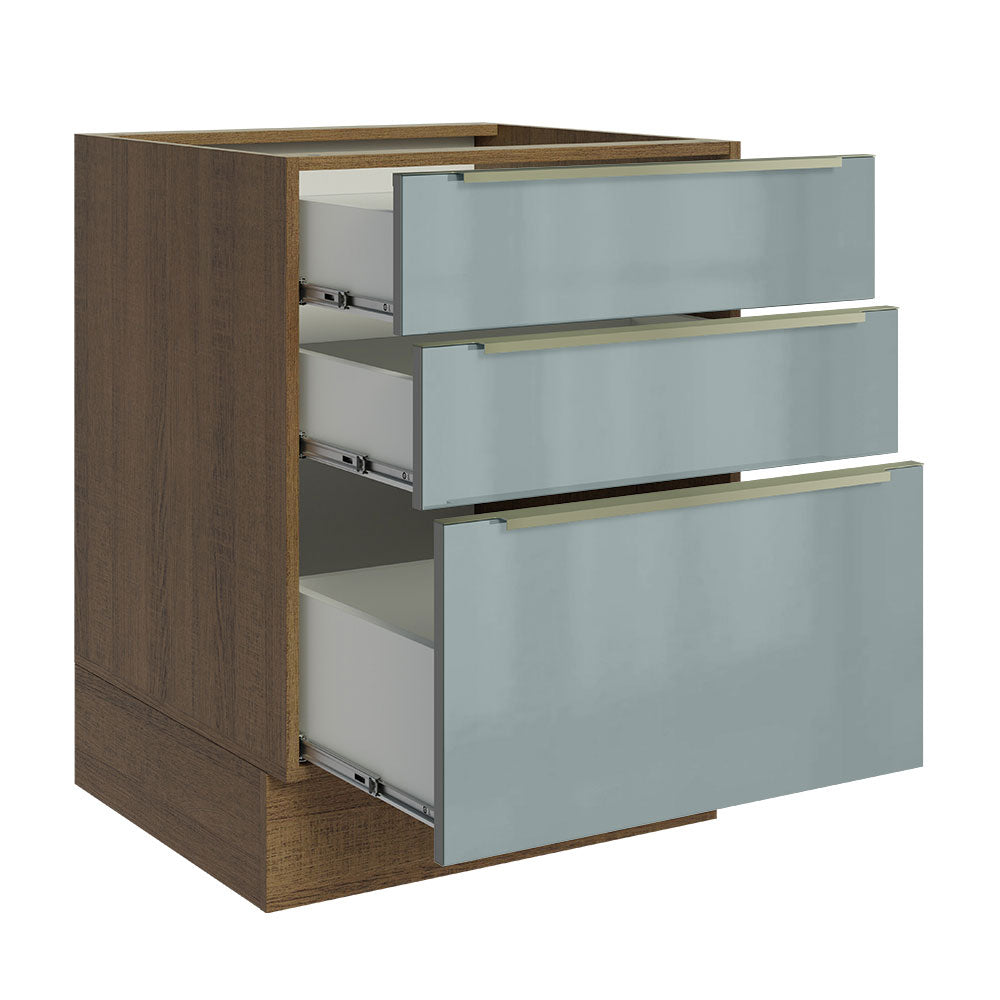 Gabinete Bajo 60 cm 3 Cajones Sin Encimera Marrón/Gris Lux Madesa