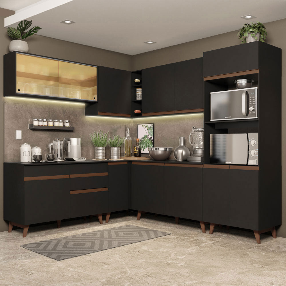 Cocina Integral Esquinera 452cm Negro Reims Madesa 01