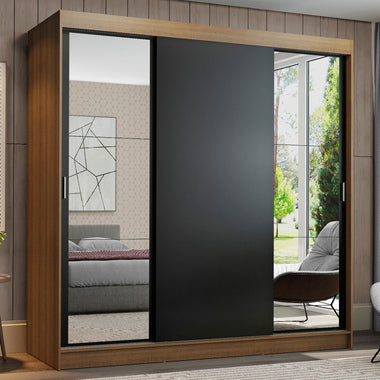Clóset Matrimonial 180 cm 3 Puertas Corredizas Con 2 Espejos Marrón/Negro Reno Madesa