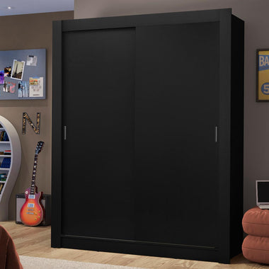 Clóset Soltero 117 cm 2 Puertas Corredizas 2 Cajones Negro Dallas Madesa