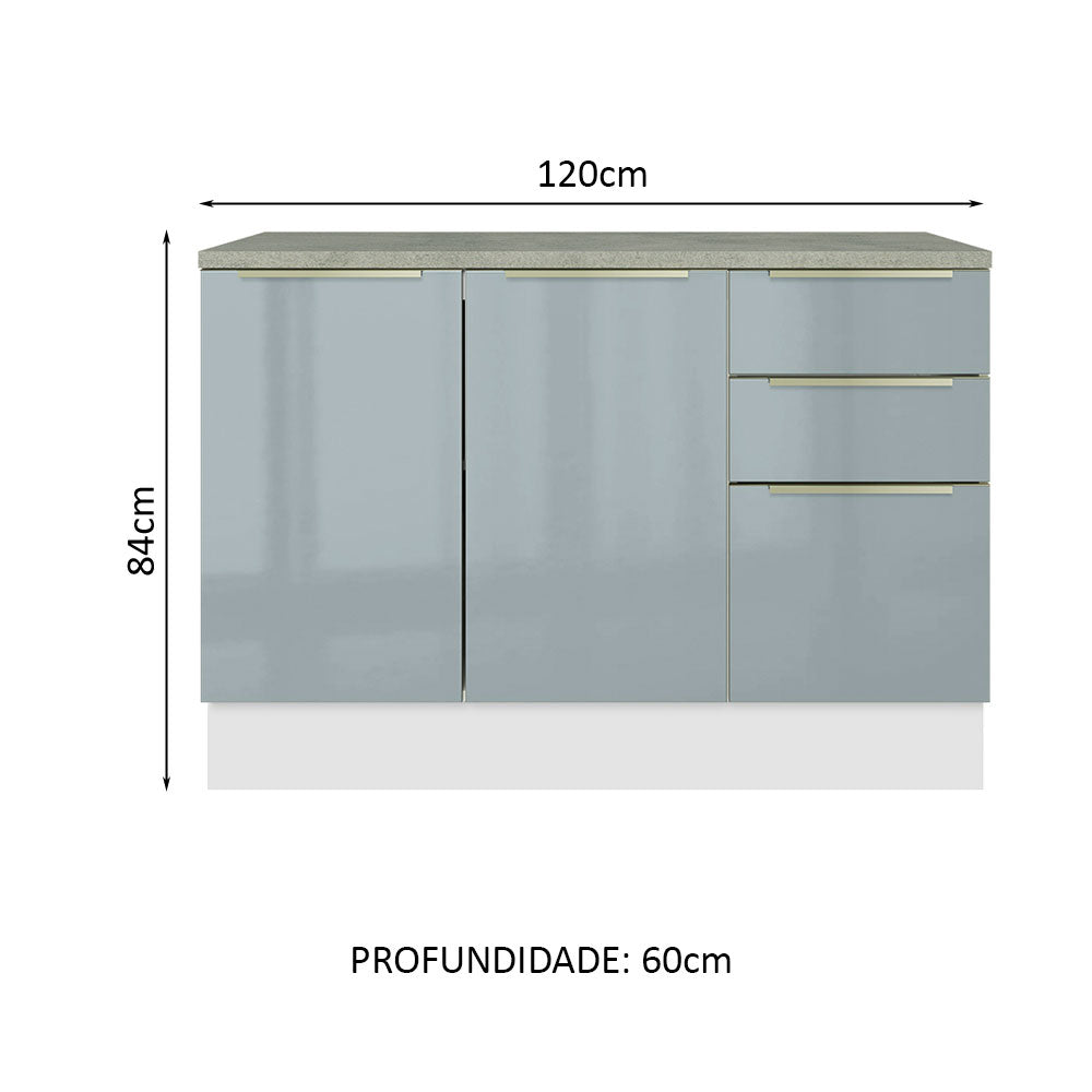 Gabinete Bajo 120 cm 2 Puertas 3 Cajones Blanco/Gris Lux Madesa