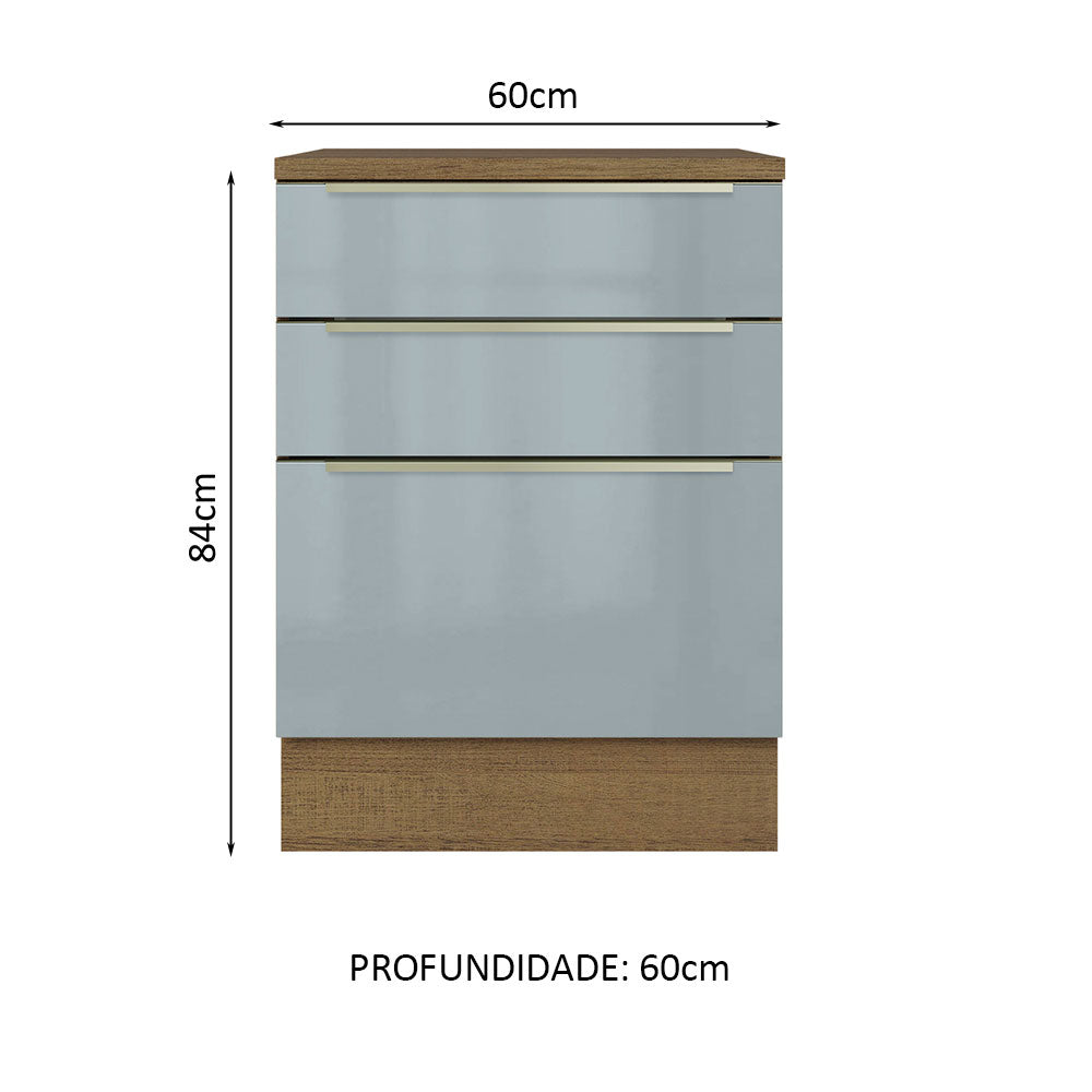 Gabinete Bajo 60 cm 3 Cajones Marrón/Gris Lux Madesa