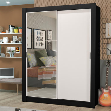 Clóset Soltero 117 cm 2 Puertas Corredizas Con 1 Espejo 4 Cajones Negro/Blanco Dallas Madesa