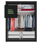 Clóset Soltero 117 cm 2 Puertas Corredizas 4 Cajones Negro/Marrón Dallas Madesa