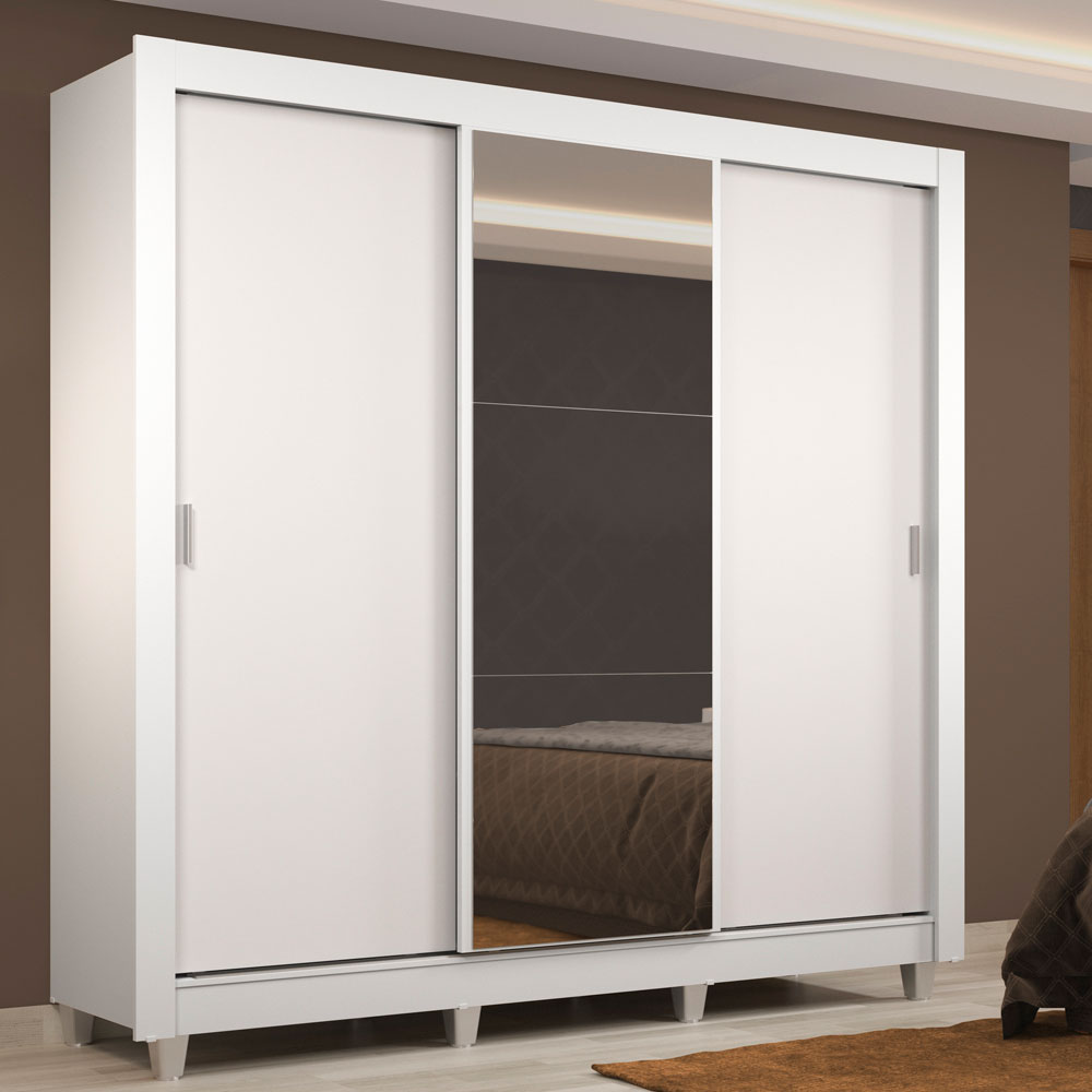 Clóset Matrimonial 170 cm 3 Puertas Corredizas Con 1 Espejo Blanco Monaco Madesa