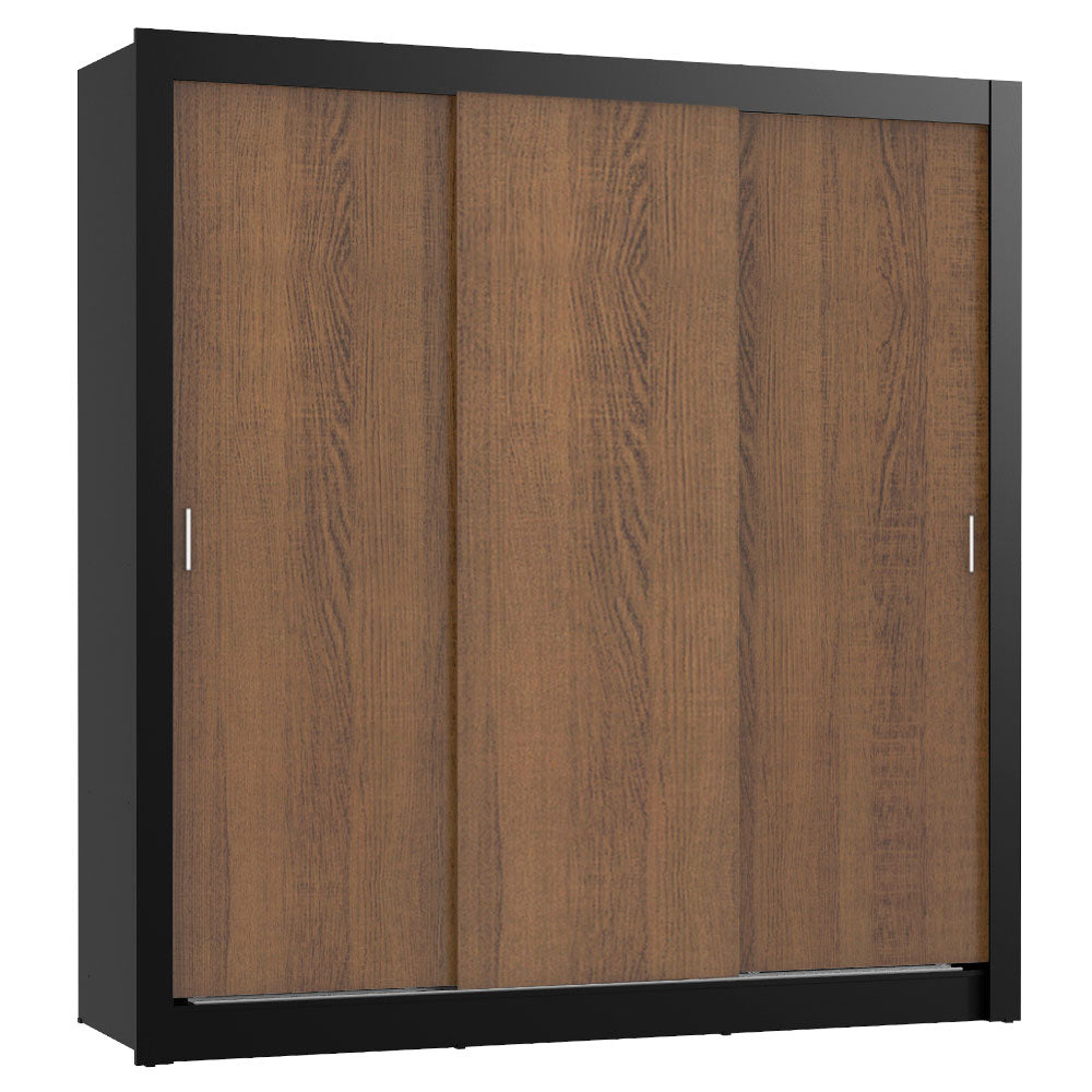 Clóset Matrimonial 170 cm 3 Puertas Corredizas 2 Cajones Negro/Marrón Lyon Madesa